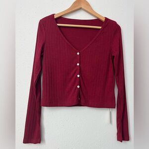 033 NWT OGL Wide Rib V-Neck Cardigan - Deep Red Size S